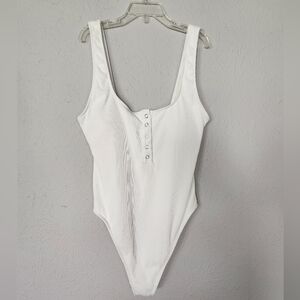 Aerie White Ribbed One-Piece Swimsuit